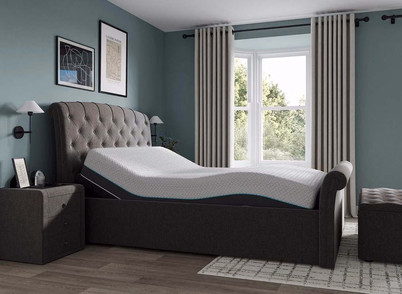 Dreams Paris Sleepmotion Adjustable Upholstered Velvet Bed Frame in Grey