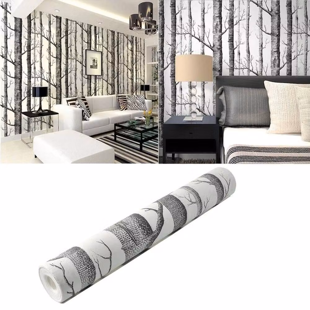 FLAVORA Black and White Forest Woods 3D Birch Tree Wallpaper Roll, W: 100 cm x H: 100 cm – 2