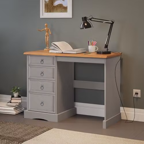 Mercers Furniture Trade Corona Grey Wax Solid Wood Pine Dressing Table, W/D/H: 105 x 49 x 78 cm – 1
