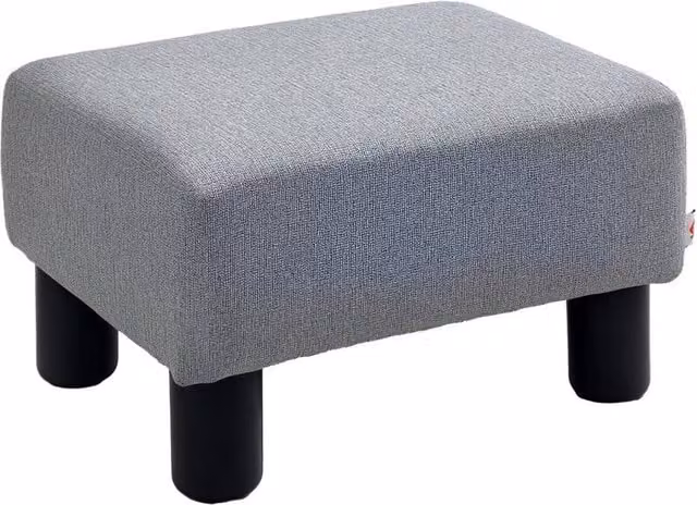 FORGEVIO Linen Fabric Cube Footstool Ottoman in Grey