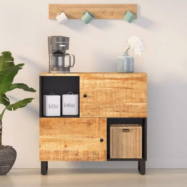 Berkfield Home Solid Mango Wood Sideboard in Brown with 2 Doors, W/D/H: 80 x 33 x 75 cm – 1