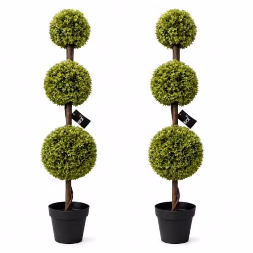 Leaf Artificial Round Boxwood Ball Tree in Green and Black