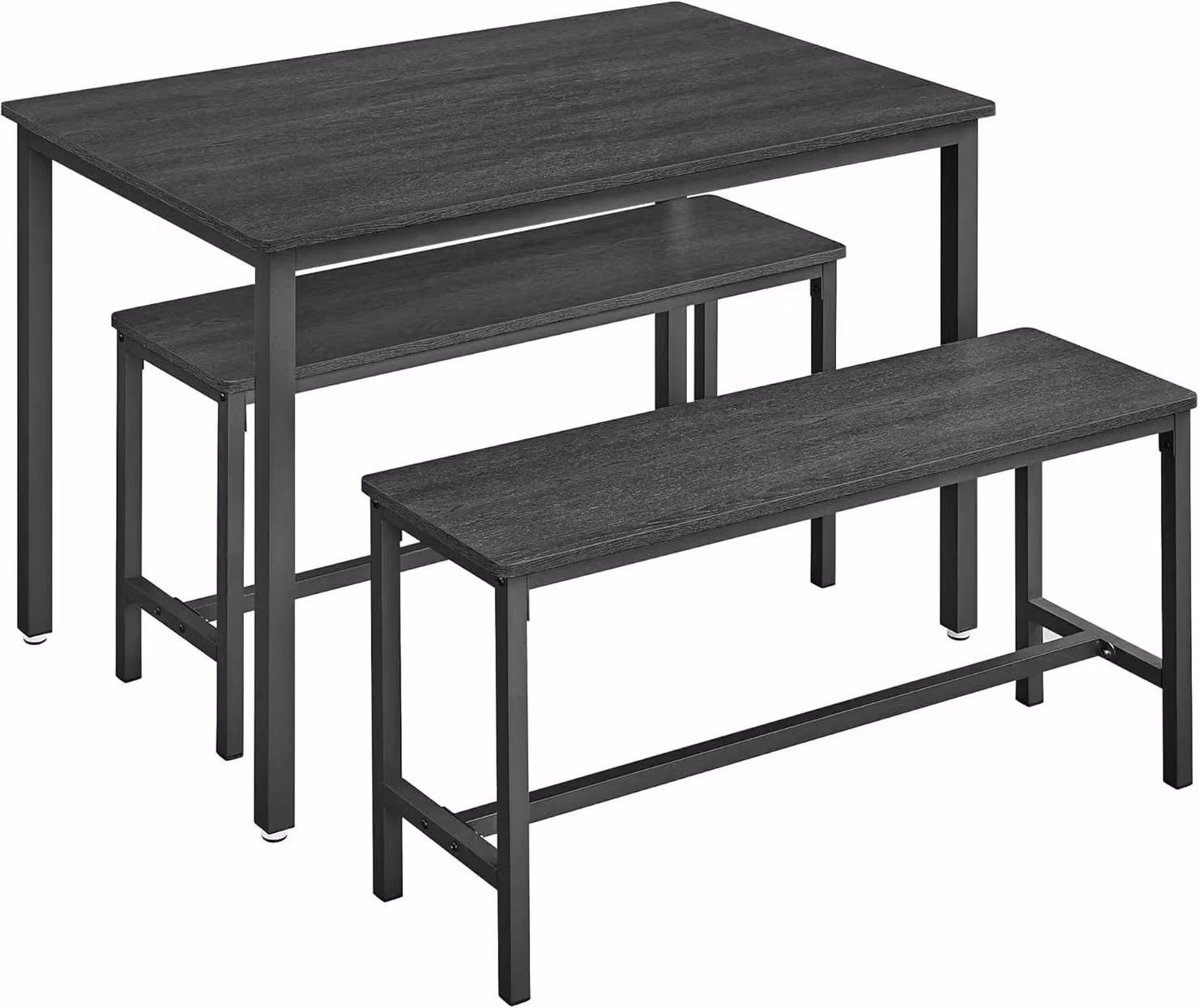 VASAGLE 3 Piece Industrial Style Dining Table and Benches Set in Black – 6