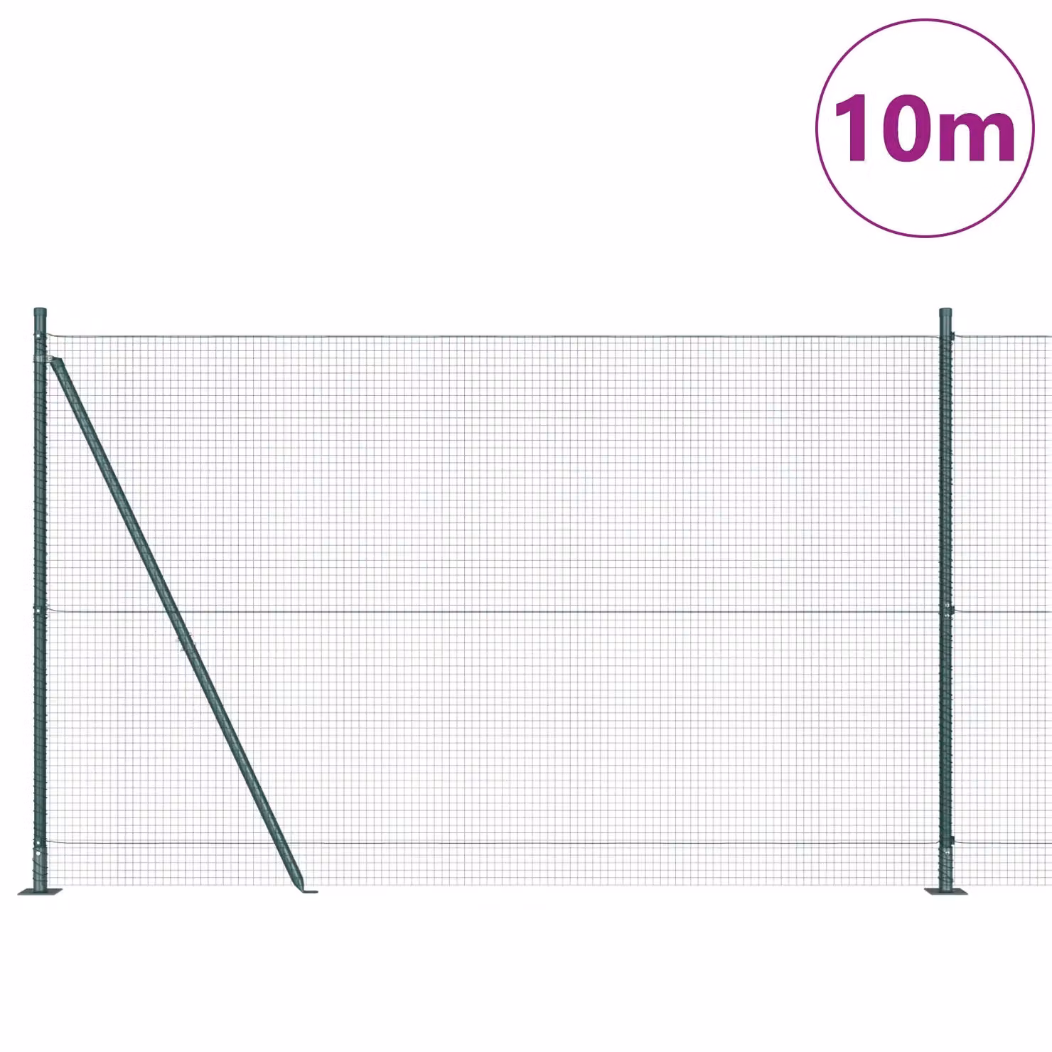 Berkfield Home Green Steel Welded Wire Fence with 7 Flanged Posts, W: 10 m, H: 1.4 m – 3