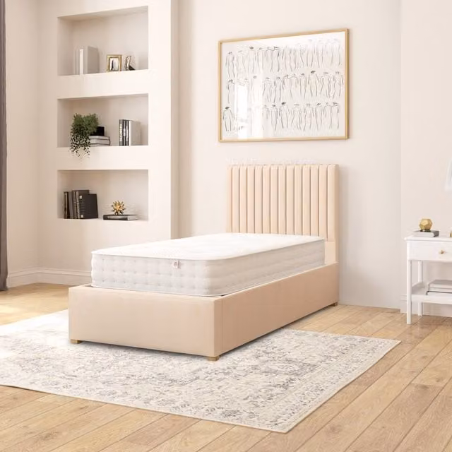 Aspire Grant Single Ottoman Storage Bed in Beige Kimiyo Linen Fabric