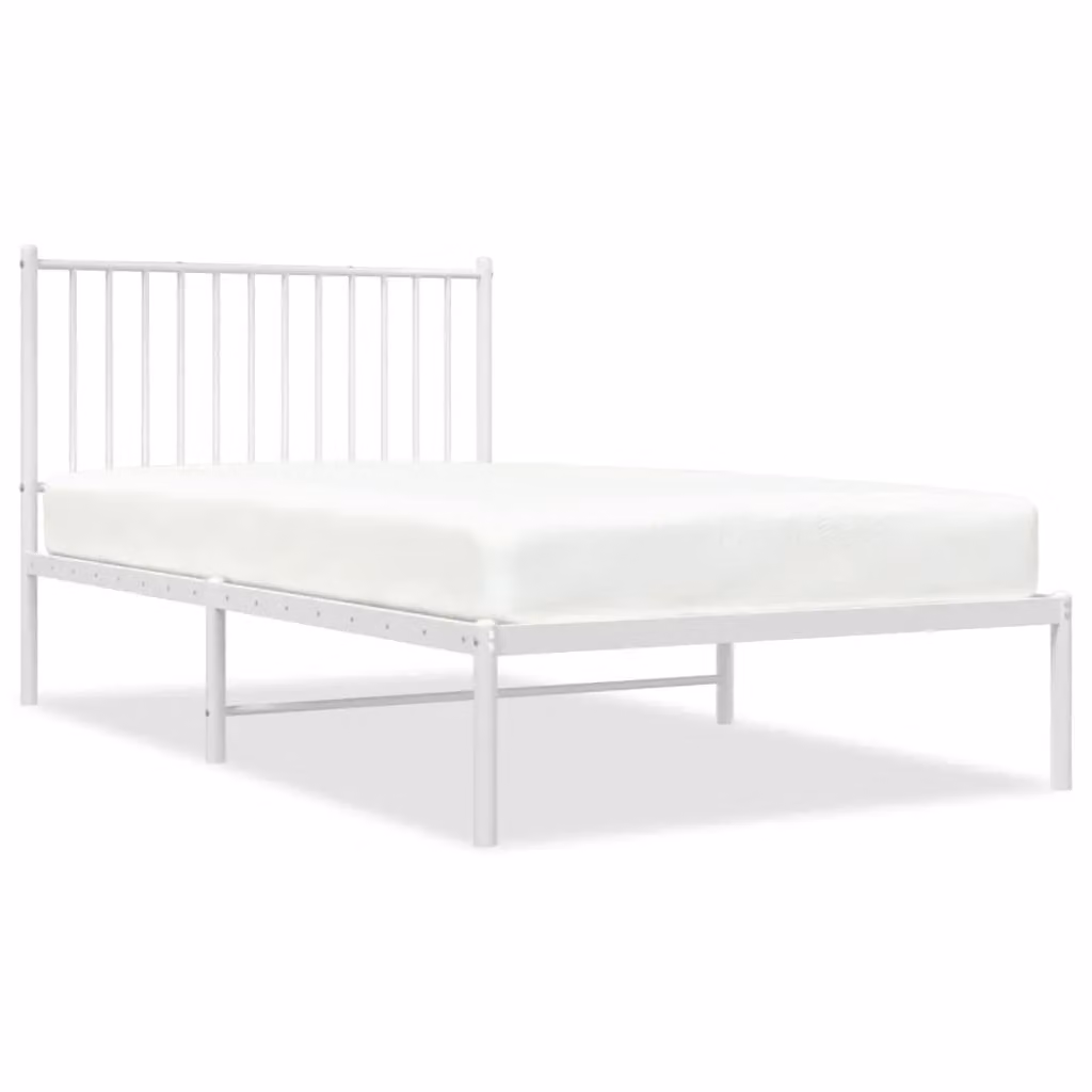 Berkfield Home Metal Bed Frame with Headboard in White, W/D/H: 100 x 190 cm – 2