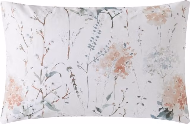 Laura Ashley Pallington Bloom Reversible Floral Cotton Mako Satin Housewife Pillowcase in Plaster Pink, Green and White