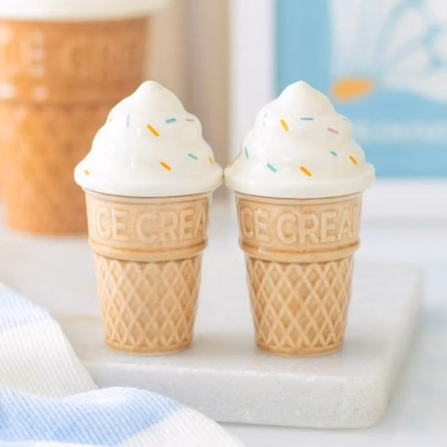 Uniqueful Ice Cream Cone Salt and Pepper Shakers Set, Multicolour Ceramic