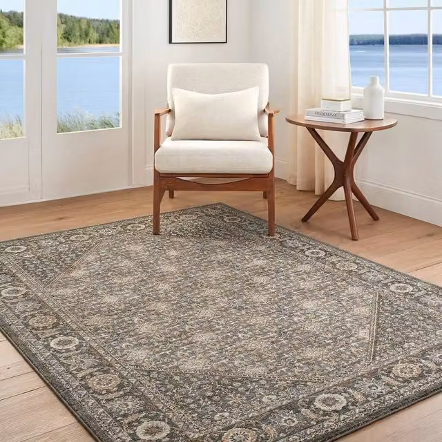 Livabliss Arda Vintage Boho Fringe Living Rug in Brown, Grey and Green, W: 200 cm, D: 290 cm – 1