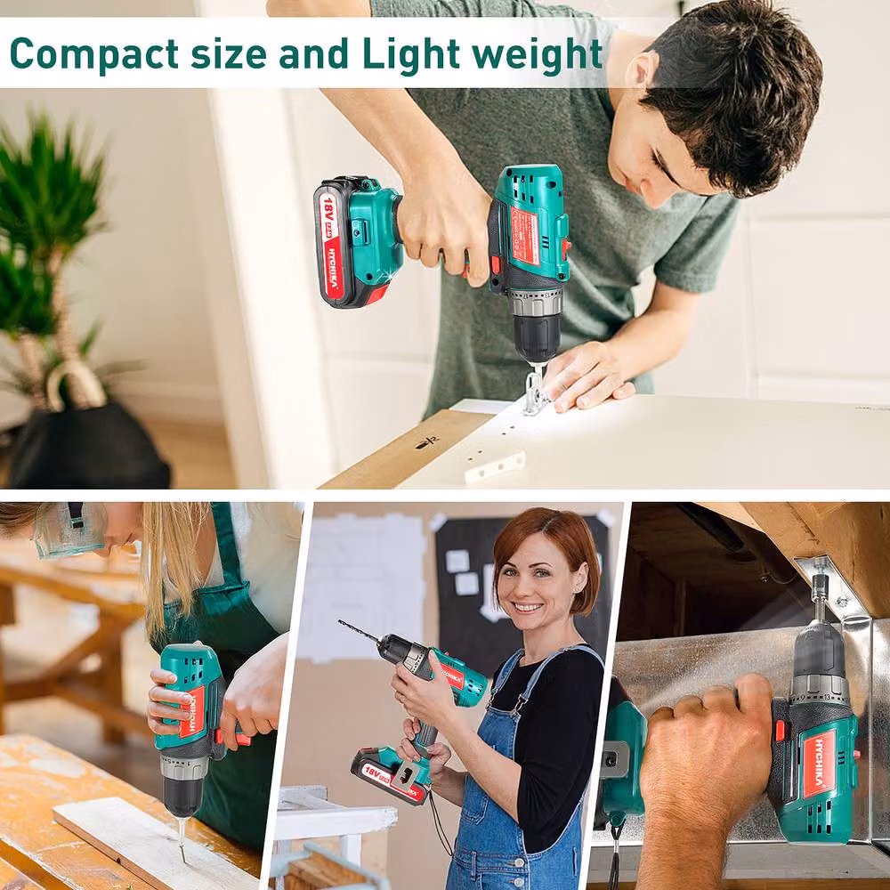 HYCHIKA 18V Cordless Drill Driver with 1.5Ah Rechargeable Battery, 45Nm, 2 Speed, Green – 6