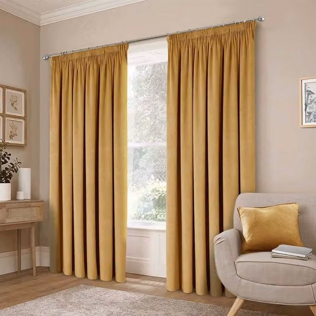 Luxor Living Gold Velvet Opaque Thermal Insulating Pencil Pleat Curtains, Width: 167 cm, Drop: 137 cm – 1