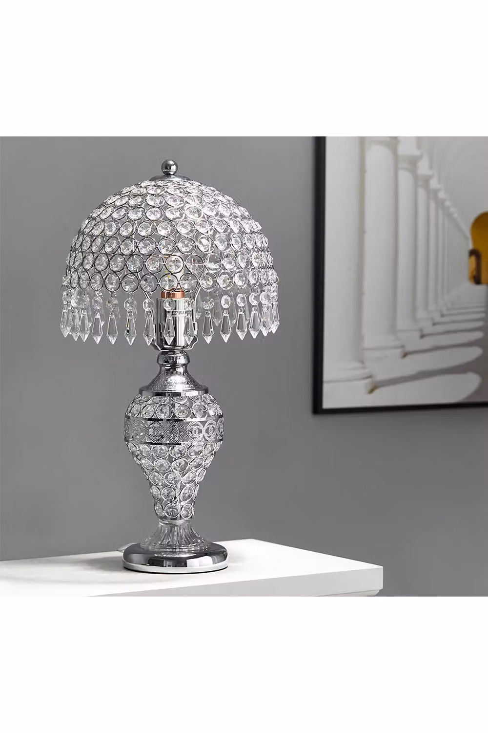 Living and Home Umbrella Crystal Table Lamp in Chrome and Multicolour Transparent Finish – 2
