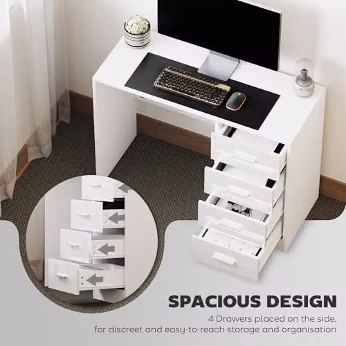 HOMCOM High Gloss Computer Writing Desk with Drawers, White – 3