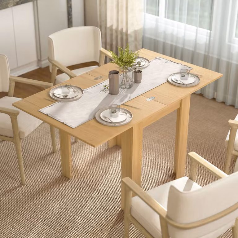 HOMCOM Modern Square Dining Table with Wood Effect in White and Brown