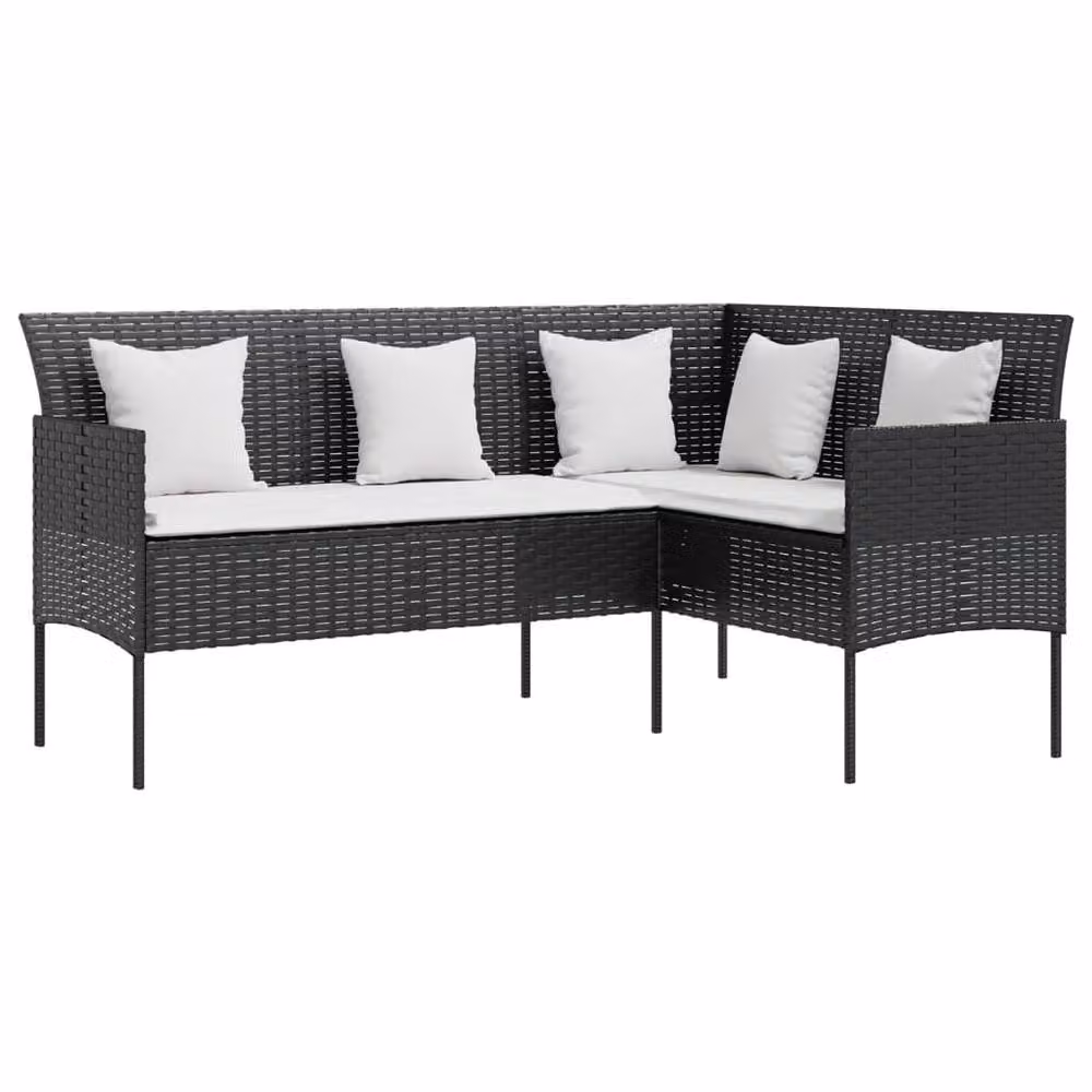 Berkfield Home 5 Piece L-Shaped Poly Rattan Garden Sofa Set with Cushions in Black – 1