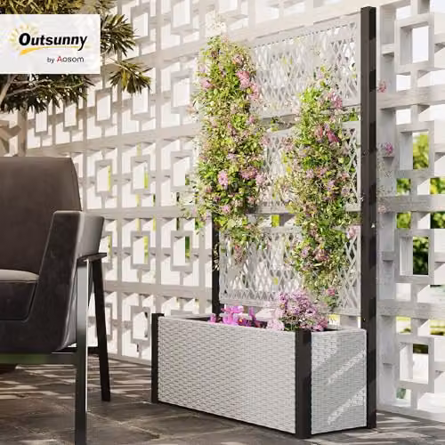 Outsunny Garden Planter Box with Trellis in Grey, W/D/H: 90 x 35 x 148 cm – 2