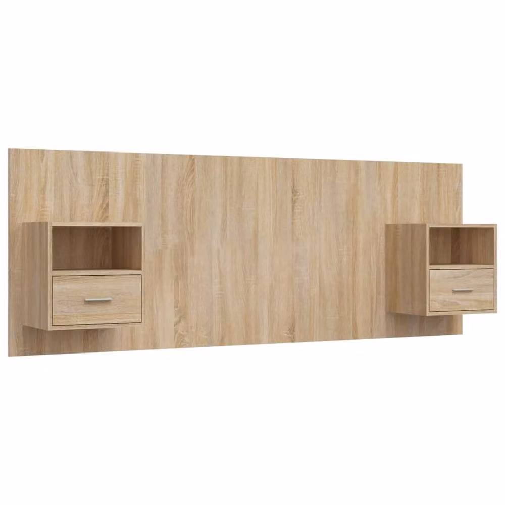Berkfield Home Classic Bed Headboard with Integrated Nightstand Cabinets in Sonoma Oak and Beige Engineered Wood – 2