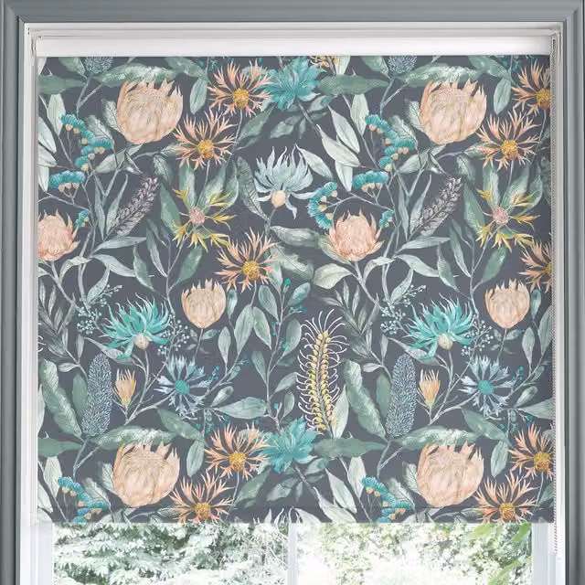 Voyage Maison Vitoria Sapphire Made to Measure Blackout Roller Blind in Blue and Multicolour Floral Design