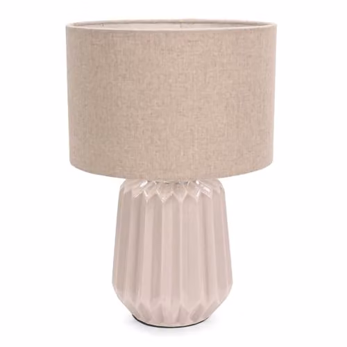ValueLights Beige Ceramic Table Lamp with Fabric Cylinder Shade – 1