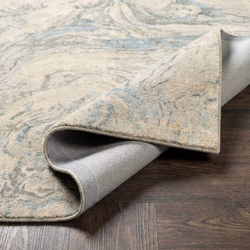 Livabliss Avellino Abstract Modern Marble High Pile Living Room Rug in Beige, Grey and Blue, W: 200 cm, D: 280 cm – 2