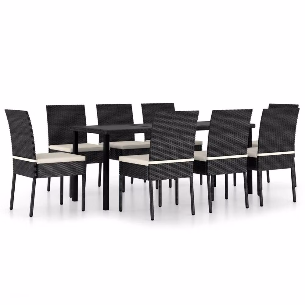 Berkfield Home 9 Piece Modern Poly Rattan Outdoor Dining Set with Cushions in Black – 2