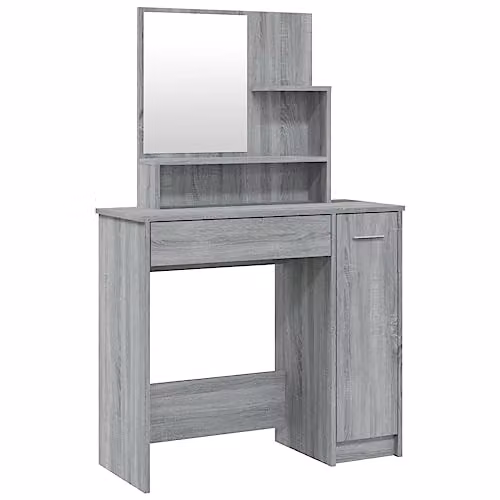 vidaXL Dressing Table with Mirror in Grey Sonoma, W: 86.5 cm, D: 35 cm, H: 136 cm
