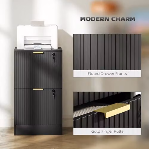 HOMCOM Modern Black and Gold 2 Drawer Filing Cabinet with Lockable Drawers and Hanging Rails, W/D/H: 40 x 40 x 71 cm – 7