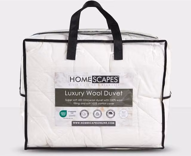 Homescapes Premium Heavy New Wool Winter Duvet in White, King Size