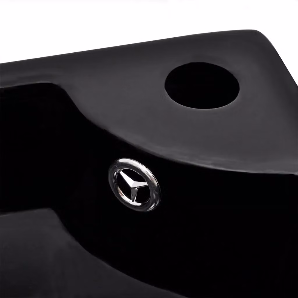 Berkfield Home Black Ceramic Corner Wash Basin with Overflow W: 45 cm, D: 32 cm, H: 12.5 cm – 4