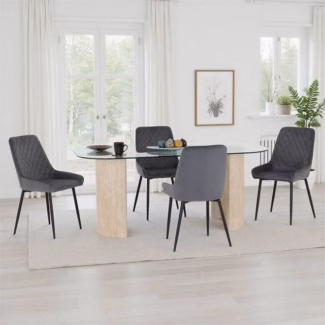Seconique Modena Dining Set with Grey Avery Chairs and Oval Glass Table