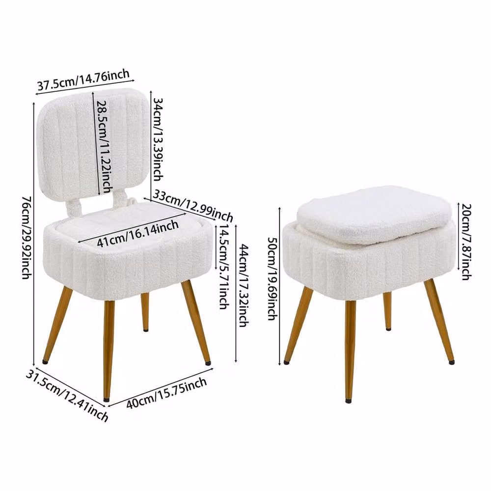 FORGEVIO White Vanity Stool Storage Ottoman with Metal Frame and Fabric Upholstery – 2