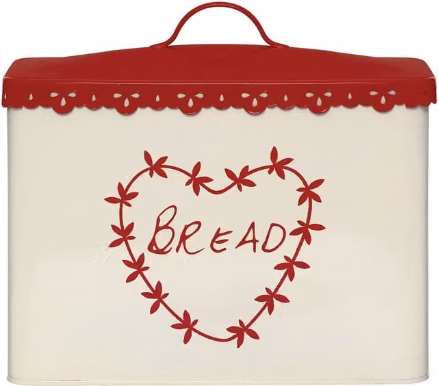 Orsina Anglaise Bread Bin in Red, Beige and White Metal – 1