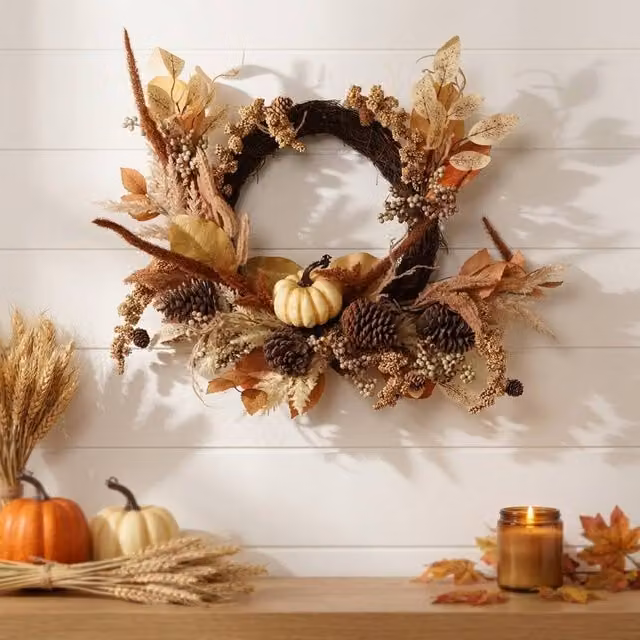 Garden Greatness Harvest Autumn Decorative Floral Wreath in Multicolour Orange and Brown