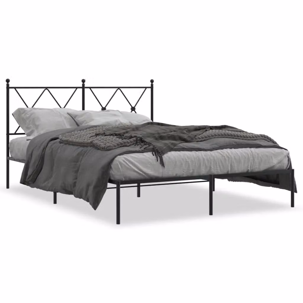 Berkfield Home Metal Bed Frame with Headboard, Black, W: 135 cm, L: 190 cm – 2