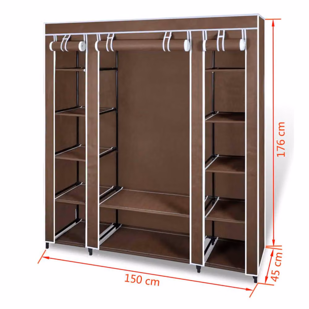 Berkfield Home Durable Fabric Wardrobe with Compartments and Hanging Rod, Brown, W/D/H: 45 x 45 x 176 cm – 3