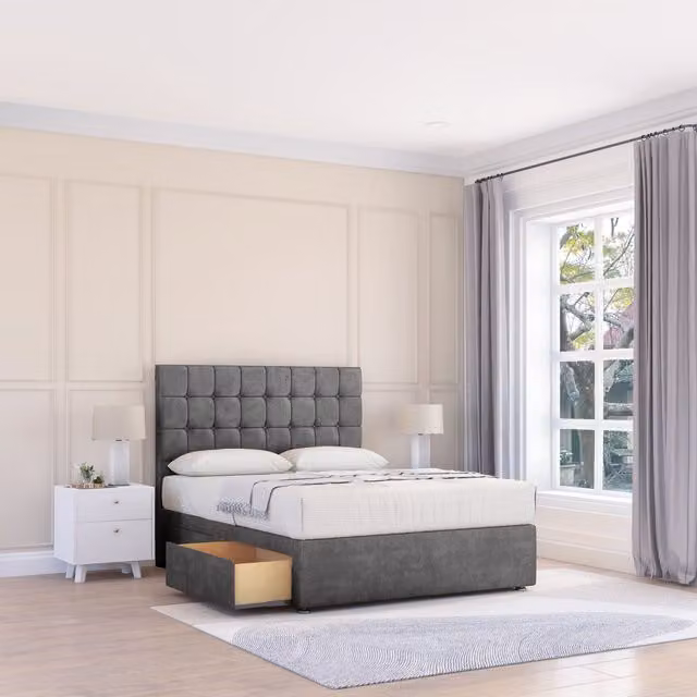 Sloomy Alabama Divan Bed Base and 26 inch Struts Headboard, Dark Grey, W/D/H: 120 x 200 cm