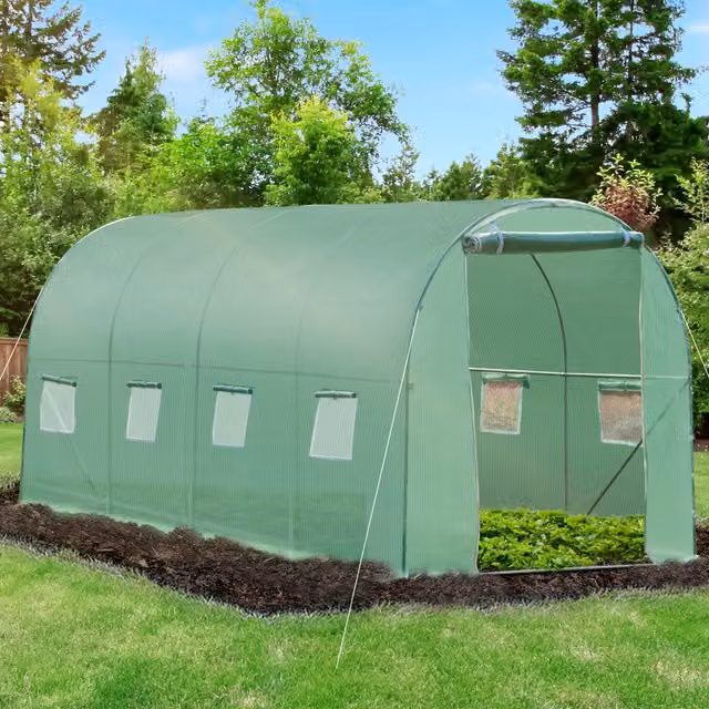 Outsunny Green Walk In Polytunnel Garden Greenhouse with Windows