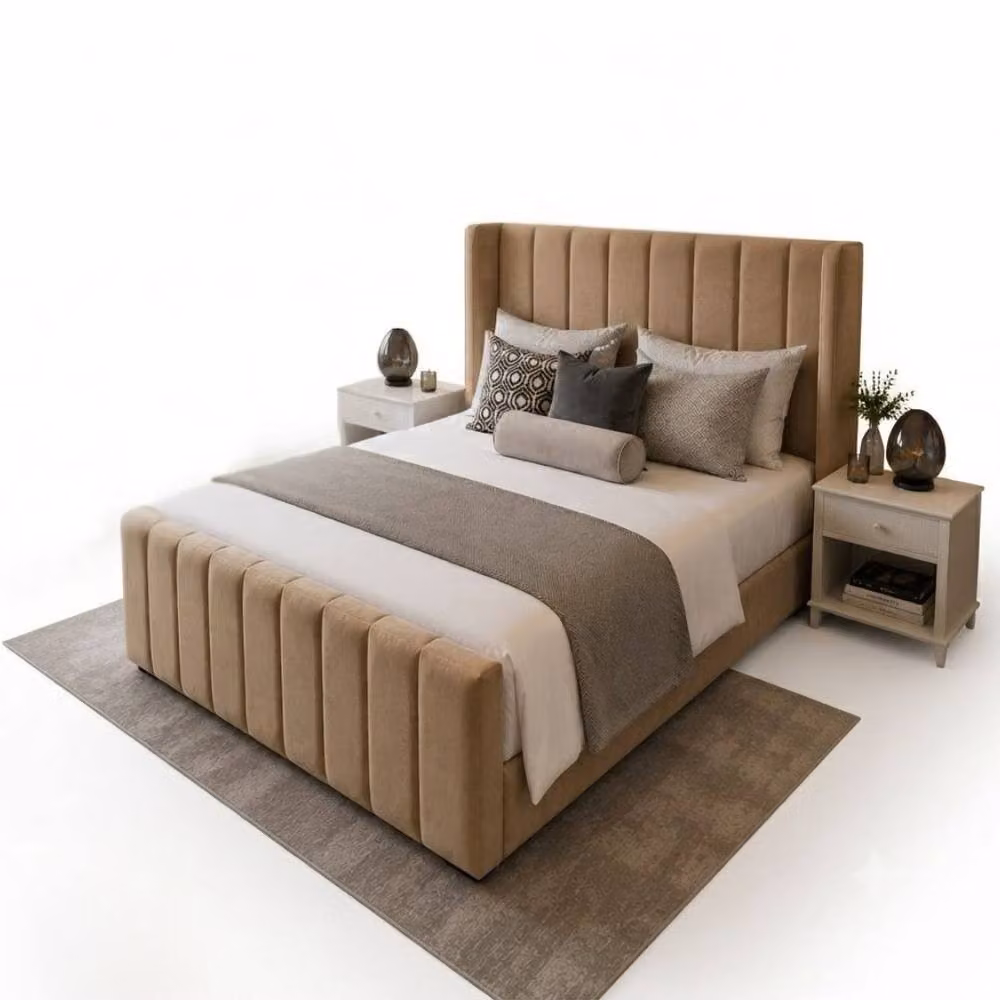 Stratus Interiors Oulton Premium Wingback Panelled Upholstered Bed Frame in Brown, Size: Single, W/D/H: 90 x 190 cm – 2