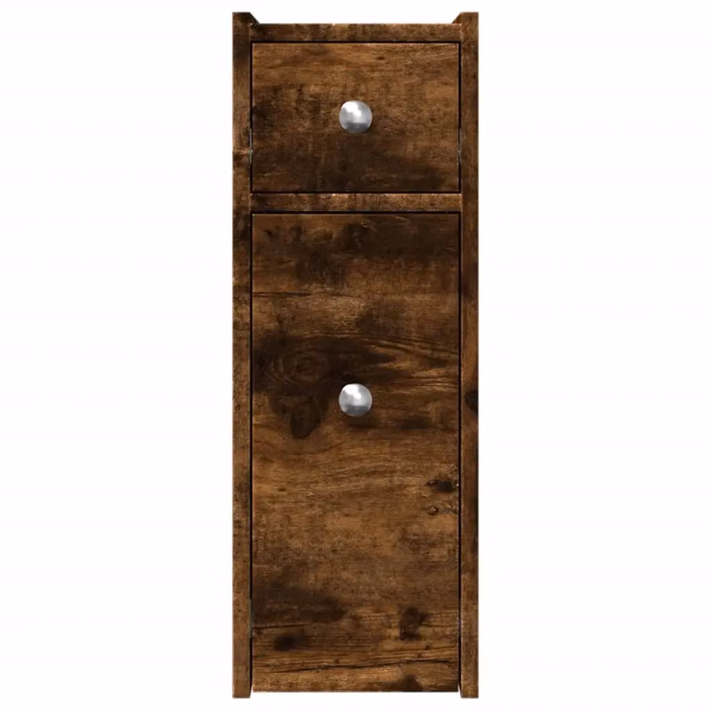 Berkfield Home Narrow Bathroom Cupboard with Wheels in Smoked Oak Brown – 4