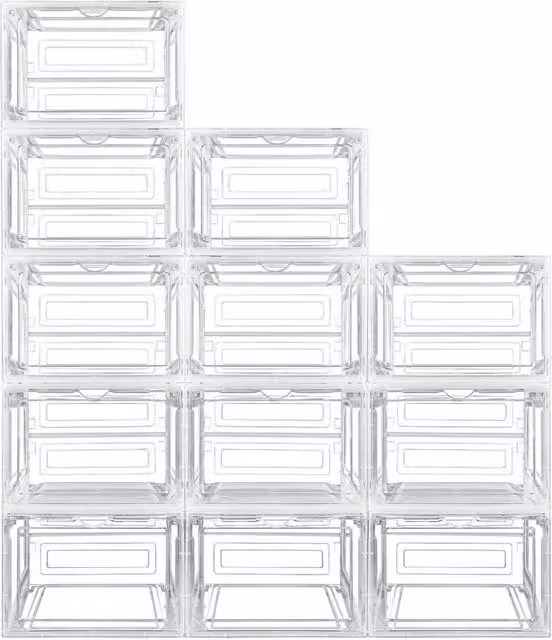 FLAVORA 12-Piece Stackable Transparent Acrylic Shoe Storage Boxes