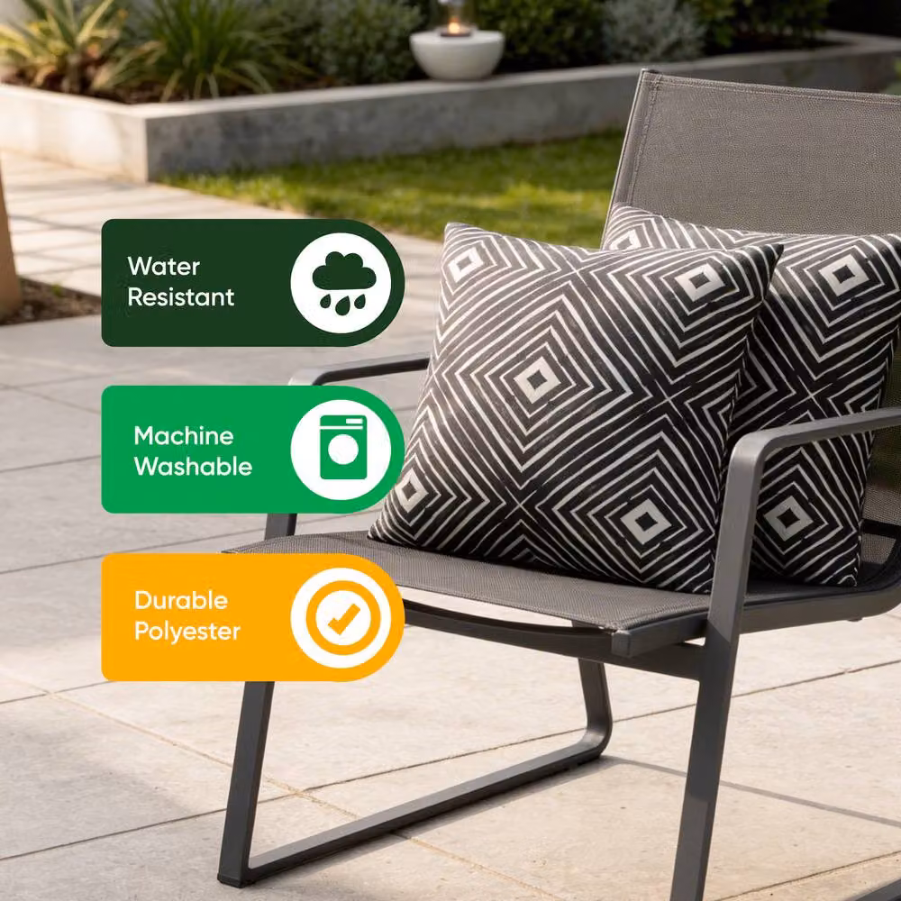 Gardenwize Pack of 2 Black Aztec Diamond Design Outdoor Scatter Cushions with Removable Machine Washable Covers – 5