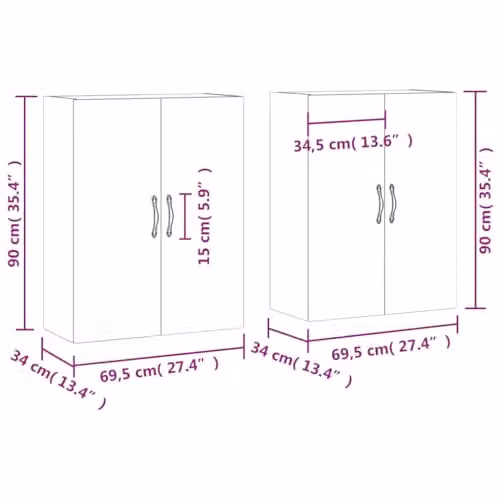 vidaXL Set of 2 Wall Mounted Cabinets in Smoked Oak Brown Engineered Wood – 3