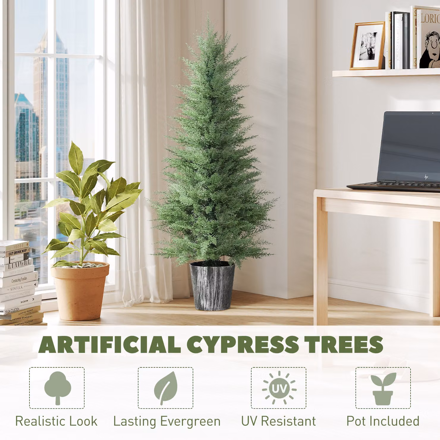 HOMCOM Set of 2 Green Artificial Cypress Trees, 135 cm Height – 3