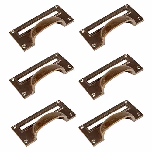 Hammer and Tongs Brass Filing Cabinet Drawer Handles with Card Frames, Pack of 6, W100mm x H50mm