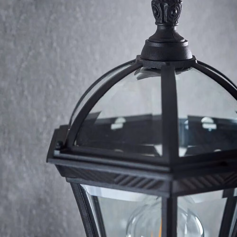 Loops IP44 Outdoor Wall Lantern in Matt Black and Transparent Glass with Uplight Design – 4