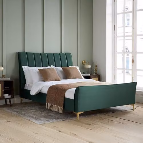 Birlea Clover Upholstered Velvet Bed Frame in Green and Gold with Lift Up Base, W/D/H: 150 x 180 x 219 cm – 2