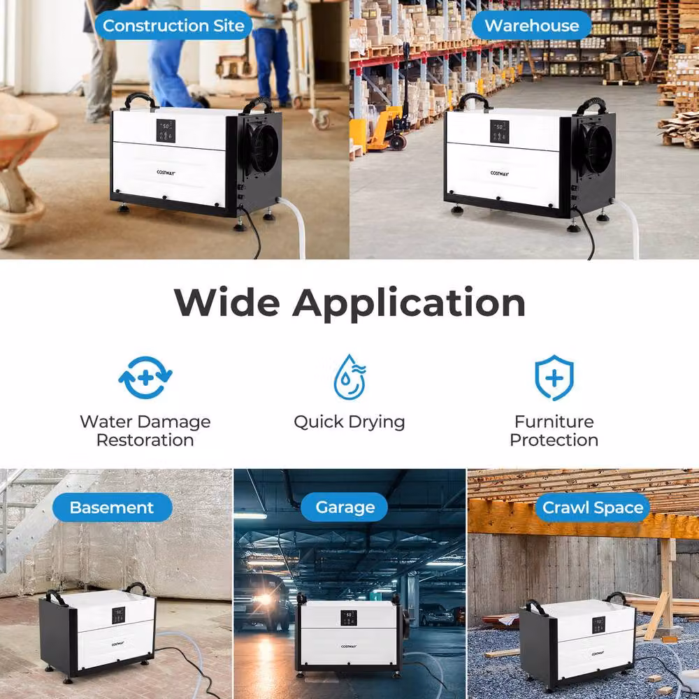 Costway Commercial Crawl Space Dehumidifier with 3 Modes, Black – 8
