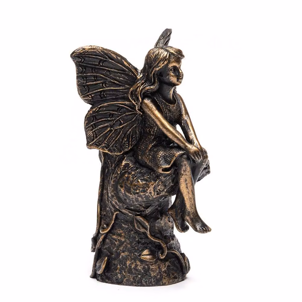 Jardinopia Fairy Sitting On Tree Stump Stake or Cane Topper in Bronze, W: 5 cm, D: 4.5 cm, H: 8.5 cm – 4