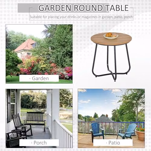 Outsunny Round Outdoor Side Table in Natural Wood and Black, Diameter: 49 cm, Height: 48 cm – 5