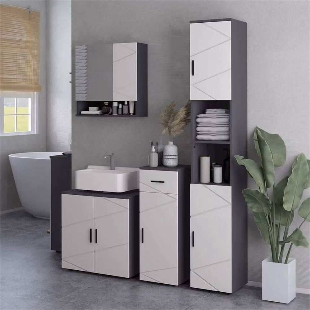 Nordara Grey Modern Bathroom Vanity Unit with Soft Close Hinged Doors and Internal Shelves, W: 60 cm, H: 60 cm – 3